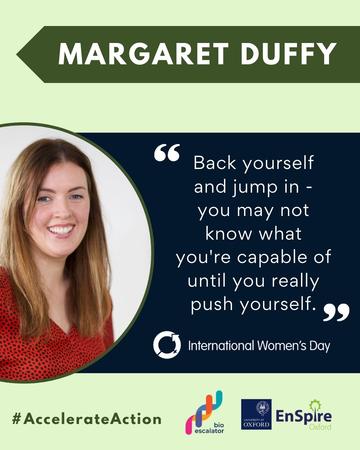 A graphic featuring a photo of Margaret Duffy and an inspirational quote